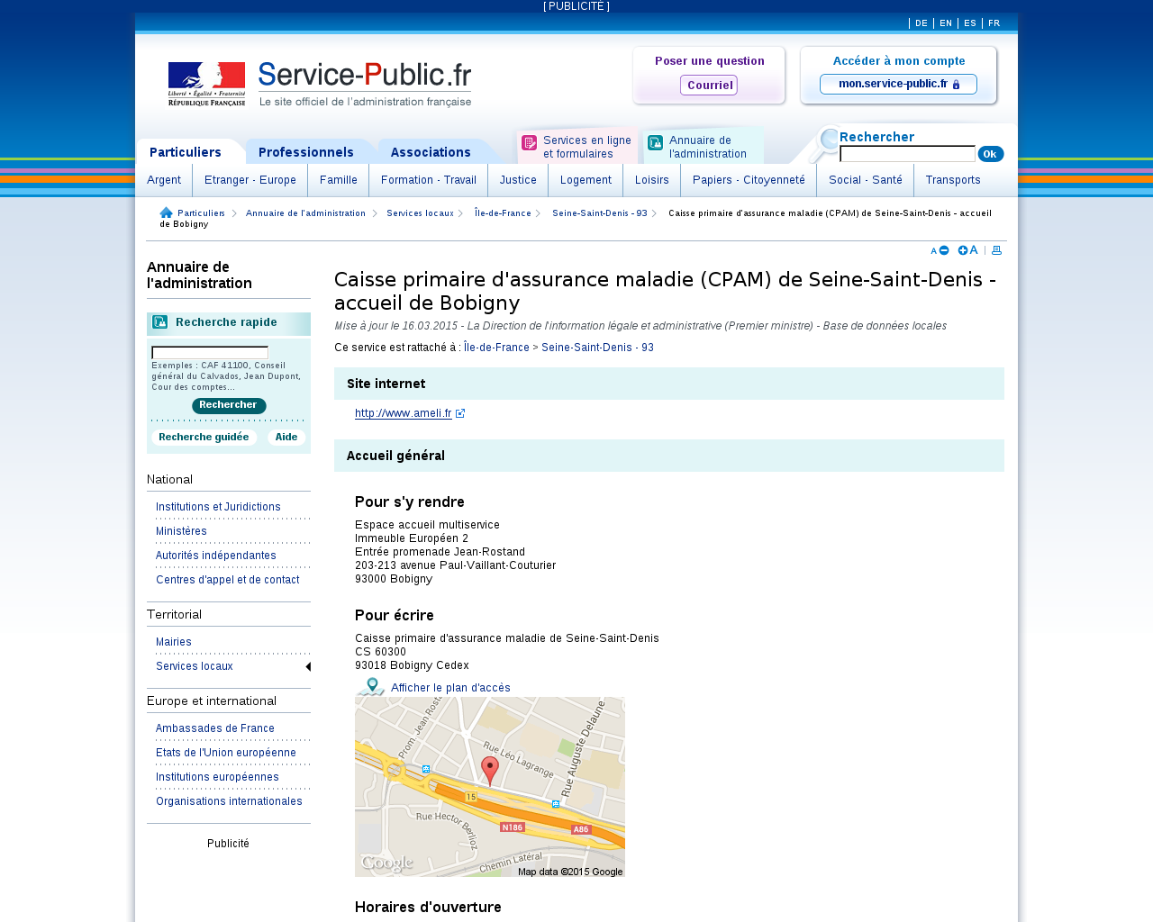 Cpam Seine Saint Denis Cs 60300 Bobigny 93018