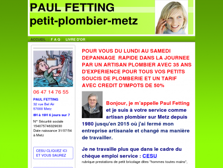Petit artisan plombier à Metz Paul FETTING 06...