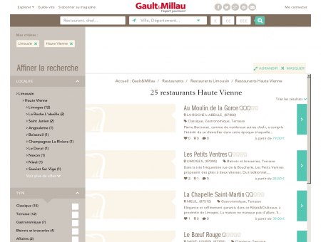 Restaurants Haute Vienne - Gault et Millau