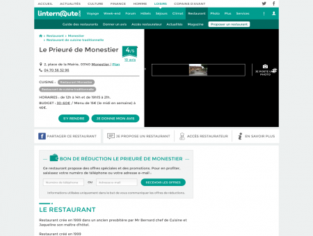 Le Prieuré de Monestier, restaurant de cuisine ...