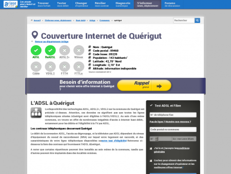 Couverture Internet de Quérigut - ADSL, fibre...