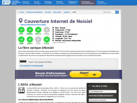 Couverture Internet de Noisiel - ADSL, fibre...