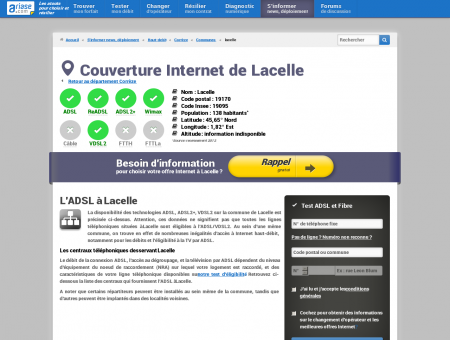 Couverture Internet de Lacelle - ADSL, fibre...