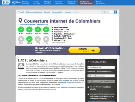 Couverture Internet de Colombiers - ADSL,...