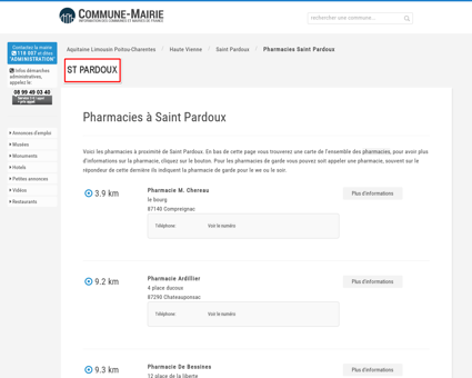 Pharmacies à Saint Pardoux (87250), plans...