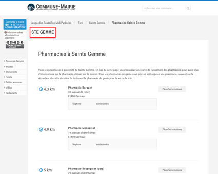 Pharmacies à Sainte Gemme (81190), plans...