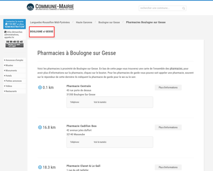 Pharmacies à Boulogne sur Gesse (31350),...