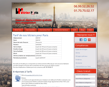 Tarif vitrerie et vitrier Paris | 01-70-70-02-17