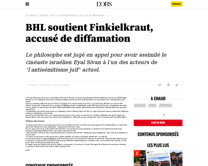 Bhl soutient finkielkraut accuse de diff Alain