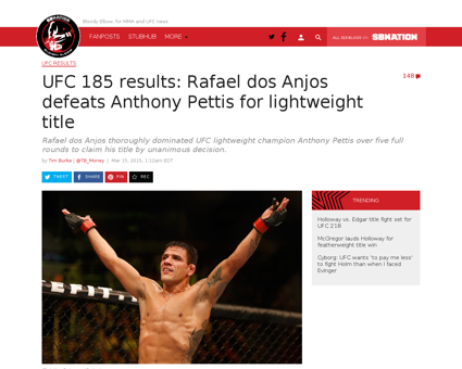 Ufc 185 results rafael dos anjos defeats Anthony