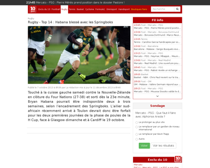 Rugby top 14 habana blesse avec les spri Bryan