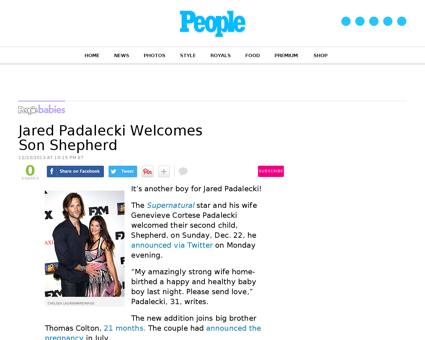 Jared padalecki welcomes second son Genevieve