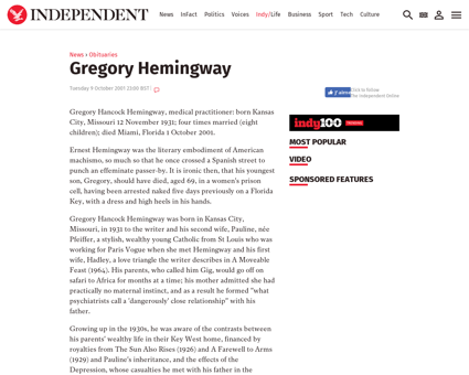 Gregory HEMINGWAY