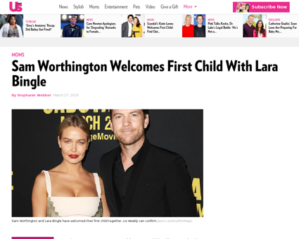 Sam worthington welcomes first child wit Lara