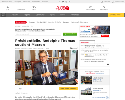 Presidentielle rodolphe thomas soutient  Rodolphe