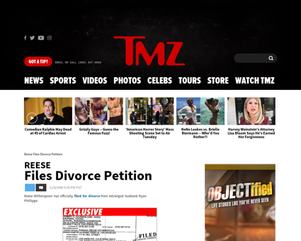 Reese files divorce petition Ryan